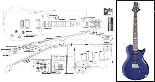 Plan of PRS Singlecut SingleCutaway Electric Guitar  Full Scale Print