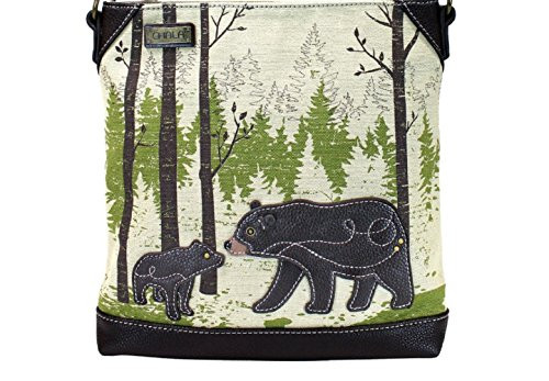 Chala Safari Forest Canvas Crossbody Messenger Bag 115 x 115 Medium Size Mother bear and cub