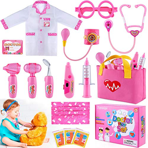 TEPSMIGO Kids Doctor Kit for Girls Pink Doctors kit for Kids Pretend Play Medical Toys Set with Role Play Doctor Costume and Carry Bag for Little Girls TEPSMIGO Kids Doctor Kit for Girls Pink Doctors kit for Kids Pretend Play Medical Toys Set with Role Play Doctor Costume and Carry Bag for Little Girls