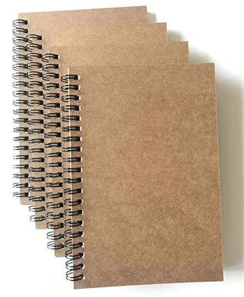 VEEPPO 4 Pack Dot Grid Bulk Notebooks and Journals Spiral Notebooks 4.7 x 7inch Kraft Cardboard Cover Thick 5mm Dotted White Paper (5mm Dot Grid -Pack of 4)