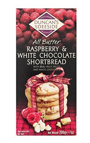 Duncans of Deeside Scotland Hand Baked Butter Shortbread Cookie Box 7oz Raspberry  White Chocolate