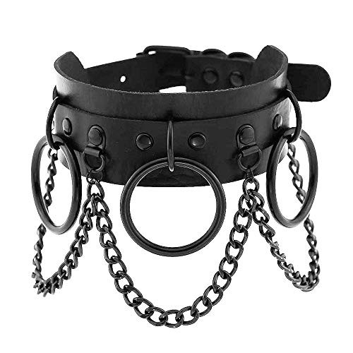 Jurxy Circle Choker Necklace PU Leather Goth Choker Collar with Black Studded Punk Rock Rivet Collar Adjustable Size  Double Layer with Circle