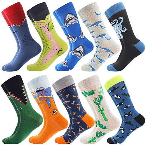 Bonangel Mens Fun Dress Socks  Colorful Funny Novelty Crazy Crew Socks Packs with Cool Argyle Pattern BlueShark 3