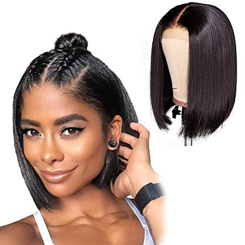 Straight Lace Front Human Hair Bob Wigs Bleached Knots 13x4 Lace Frontal Glueless 1B Natural Black Brazilian Virgin Hair Wigs Pre Plucked With Baby Hair10 inches Straight Lace Front Human Hair Bob Wigs Bleached Knots 13x4 Lace Frontal Glueless 1B Natural Black Brazilian Virgin Hair Wigs Pre Plucked With Baby Hair10 inches
