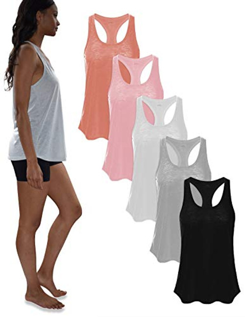 Womens 5 Pack Everyday Flowy Burnout Racer Back Active Workout Tank Tops Large 5 Pack BlackCoralGreyPeachbudWhite