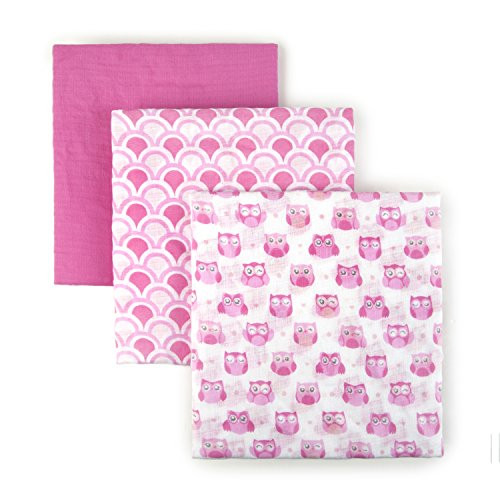 Tadpoles S/3 Muslin Receiving Blankets Owl, Pink, One-Size