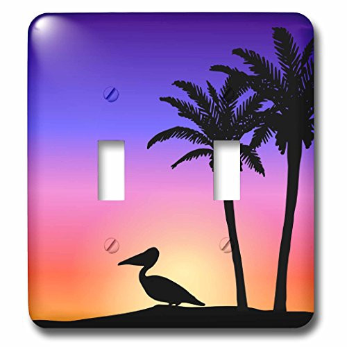 3dRose lsp_76699_2 Tropical Palm Trees and Pelican Bird Silhouette at Colorful Sunset Double Toggle Switch