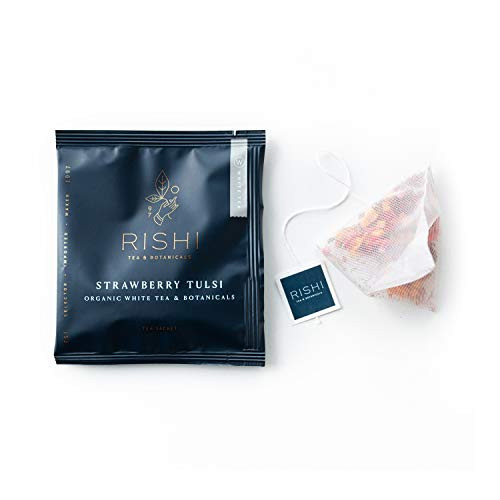 Rishi Tea Strawberry Tulsi Herbal Tea  Immune  Stress Support USDA Certified Organic Fair Trade White Tea Holy Basil Ayurvedic Antioxidants  50 Sachet Tea Bags
