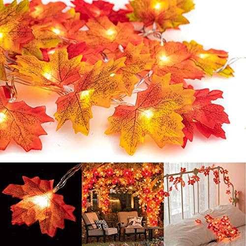 Thanksgiving Decorations Lights Fall Decor Maple Leaf Lights 30 LED Halloween String Lights Battery Operated Fall Garland String Lights for Thanksgiving Day and Christmas Indoor Outdoor Decorations