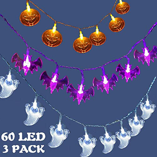Halloween String Lights Decorations Set of 3 Battery Operated Waterproof 3D Orange Pumpkin Purple Bats White Ghosts String Lights 10 ft 20 LED Each for Outdoor Indoor Halloween Party Decorations Halloween String Lights Decorations Set of 3 Battery Operated Waterproof 3D Orange Pumpkin Purple Bats White Ghosts String Lights 10 ft 20 LED Each for Outdoor Indoor Halloween Party Decorations