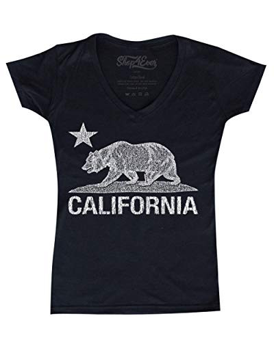 shop4ever California Distressed White Bear Womens VNeck TShirt Cali Shirts Medium Black 0
