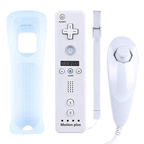 GROTO Wii Remote Controller Built in Motion Plus  Nunchuk Controllers Builtin 2 in 1 Remote Motion Nunchuck Controller with Silicon Case Compatible for Wii and Wii UWhite