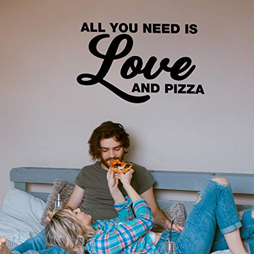 Vinyl Wall Art Decal - All You Need is Love and Pizza - 14" x 23" - Funny Inspirational Pizza Lovers Home Bedroom Living Room Decor - Trendy Witty Apartment Indoor Outdoor Quote