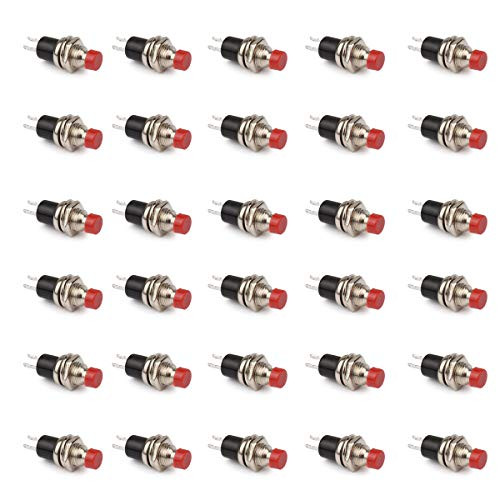 Clyxgs Momentary Push Button Switch SPST Mini Micro Push Button Switch Normal ClosedNC 1A 250V AC 2 Pin Red Cap 30 PCS