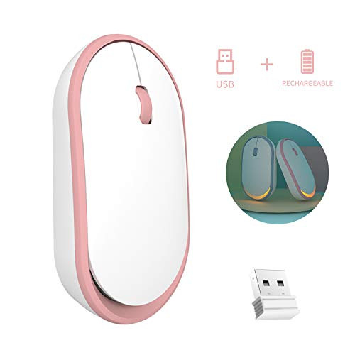 Slim Rechargeable Wireless Mouse Silent USB Mice?Less Noise Portable Mobile Optical Mice for Notebook PC Laptop Computer MacBook ?Pink?
