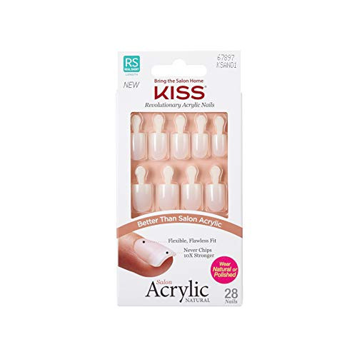 KISS Salon Acrylic Natural 28 Nails Real Short Length KSAN01 1 PACK