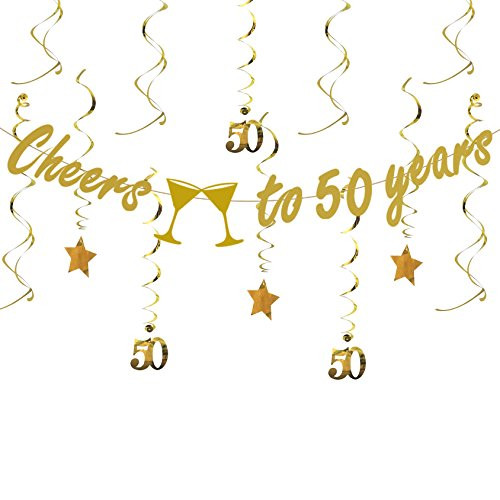 Tuoyi Gold 50th BIRTHDAY PARTY DECORATIONS KIT - Cheers to 50 Years Banner, Sparkling Celebration 50 Hanging Swirls, Perfect 50 Years Old Party Supplies 50th Anniversary Decorations Tuoyi Gold 50th BIRTHDAY PARTY DECORATIONS KIT - Cheers to 50 Years Banner, Sparkling Celebration 50 Hanging Swirls, Perfect 50 Years Old Party Supplies 50th Anniversary Decorations