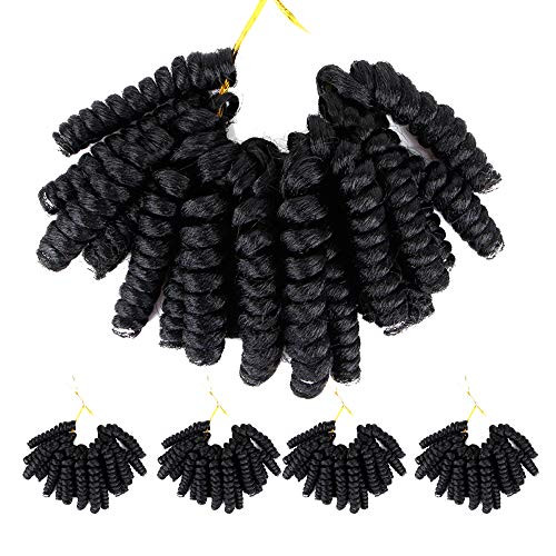 Queentas 5 Pack Saniya Curl 12mm 20inches Crochet Braids Bouncy Kenzie Curl Synthetic Hair for Black Women Natural Black #1B