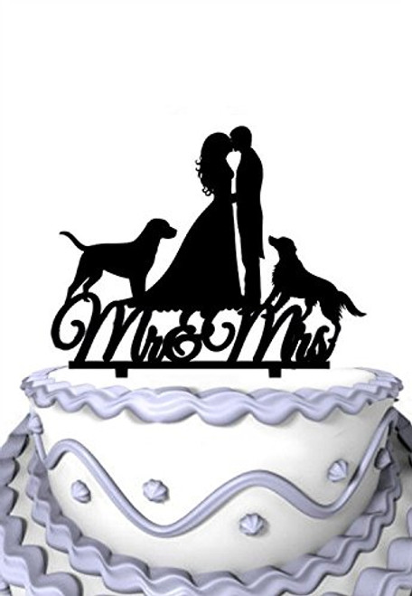 Meijiafei Kinssing Groom and Bride Two Dogs with ¡°Mrs Mr¡± Silhouette Wedding Cake Topper Meijiafei Kinssing Groom and Bride Two Dogs with ¡°Mrs Mr¡± Silhouette Wedding Cake Topper