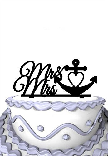 Meijiafei Cursive Mr  Mrs with Heart Anchor Custom Wedding Cake Topper