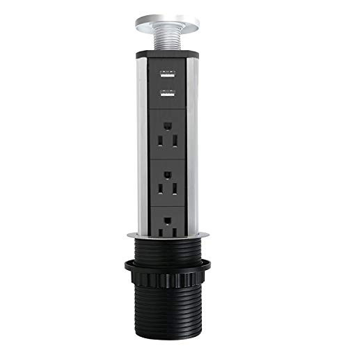 AHYUAN Retractable Pulling Pop Up Power Strips USB Multi Outlet Socket Tabletop Safe Hidden Outlet Adapters for Office Meeting Room Kitchen and Home Electronics Devices3Outlet with 2 USB Ports