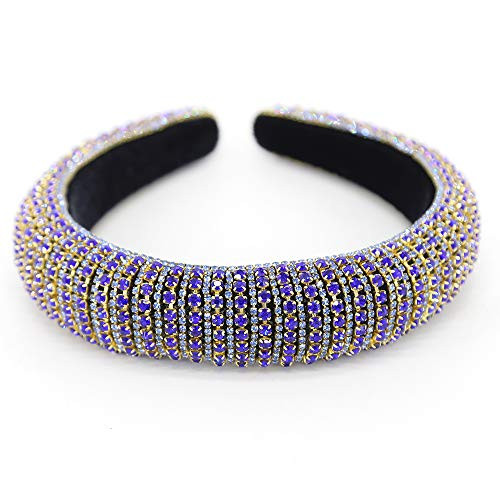 BTWTRY Gem Blue Padded Rhinestone Headband Wide Bejewelled Hairband Sparkly Headband Hair Accessories Padded Headband Party Headwear Hair Hoops Hair Accessories for Womens Girls Gem Blue
