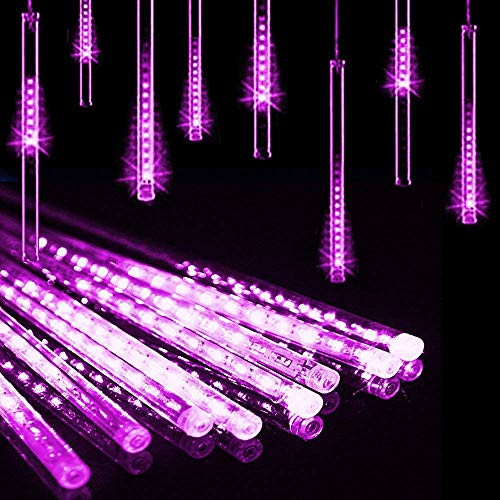 Adecorty Falling Rain Lights Meteor Shower Lights Christmas Lights 30cm 8 Tube 144 LEDs, Falling Rain Drop Icicle String Lights for Christmas Trees Halloween Decoration Holiday Wedding (Purple)