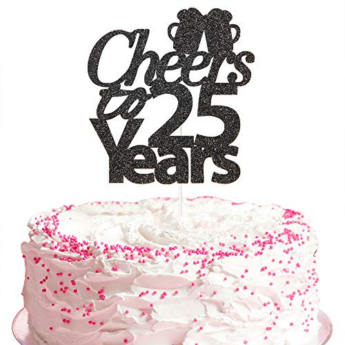 Cheers to 25 Years Cake Topper Happy 25th Birthday Cake Topper Hello 25 25th Anniversary Party Decoration Black Glitter Cheers to 25 Years Cake Topper Happy 25th Birthday Cake Topper Hello 25 25th Anniversary Party Decoration Black Glitter