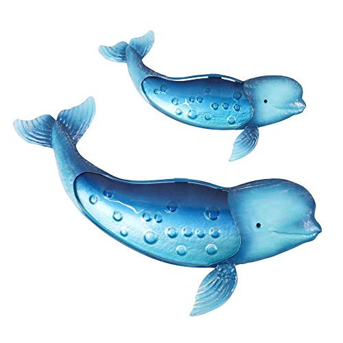 Liffy Metal Whale Wall Art Outdoor Nautical Decor Ocean Hanging Glass Sculpture for Pool or Bathroom