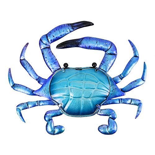 Liffy Metal Crab Wall Art Outdoor Nautical Decor Ocean Hanging Portunid Glass Sculpture for Pool or Bathroom