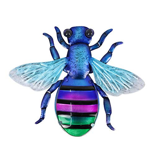 Liffy Metal Bee Wall Art Outdoor Garden Decor Hanging Glass Insect Sculpture for Patio or Yard