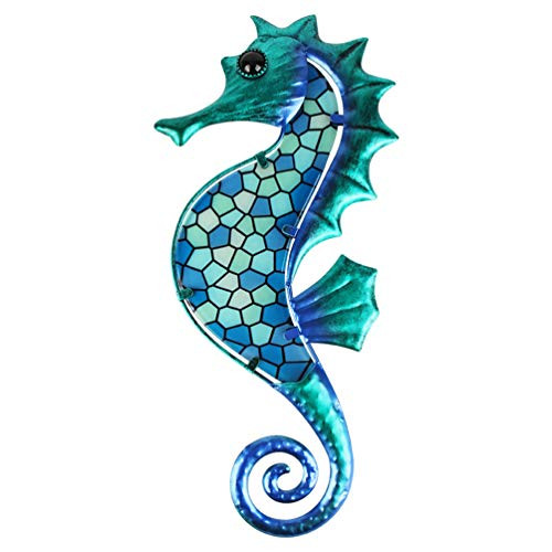 HONGLAND Metal Seahorse Wall Decor Blue Mosaic Glass Art Sculpture Hanging Ocean Decorations for Home Garden Bedroom Indoor Outdoor HONGLAND Metal Seahorse Wall Decor Blue Mosaic Glass Art Sculpture Hanging Ocean Decorations for Home Garden Bedroom Indoor Outdoor