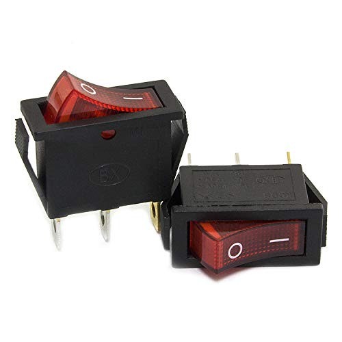 RuiLing 5pcs KCD3102N Square Rocker Switch with Light 3Pin ONOff 2Position Red Button SPST