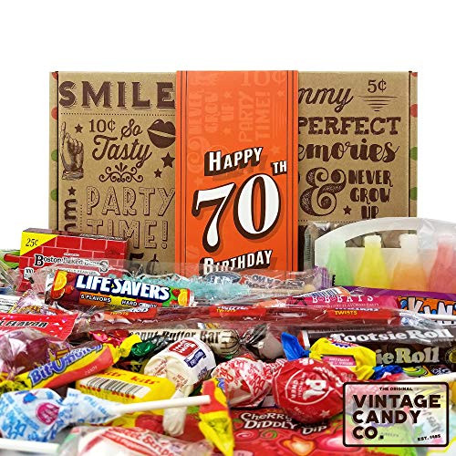 VINTAGE CANDY CO 70TH BIRTHDAY RETRO CANDY GIFT BOX  1950 Decade Nostalgic Childhood Candies  Fun Gag Gift Basket for Milestone SEVENTIETH Birthday  PERFECT For Man Or Woman Turning 70 Years Old VINTAGE CANDY CO 70TH BIRTHDAY RETRO CANDY GIFT BOX  1950 Decade Nostalgic Childhood Candies  Fun Gag Gift Basket for Milestone SEVENTIETH Birthday  PERFECT For Man Or Woman Turning 70 Years Old