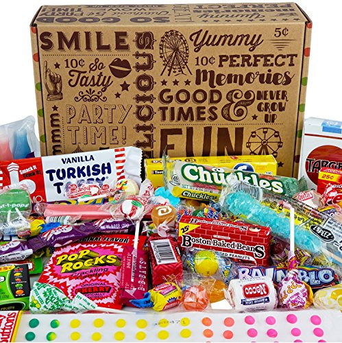 VINTAGE CANDY CO HAPPY BIRTHDAY NOSTALGIA FUN CANDY CARE PACKAGE  Retro Candies Assortment Variety  GAG GIFT BASKET  PERFECT For Adults College Students Military Teens Man Woman Boy or Girl