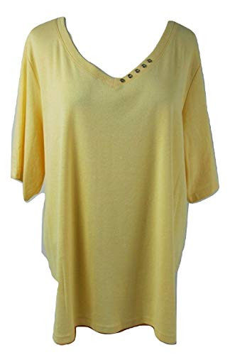 Karen Scott Womens Plus Elbow Sleeve V Neck TShirt Yellow 0X