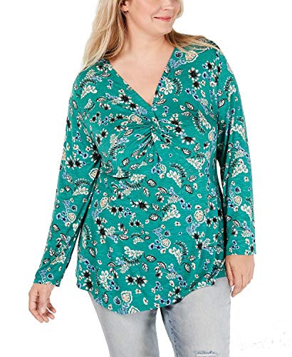 Style  Co Womens Plus Floral Print Asymmetric Top Green 3X