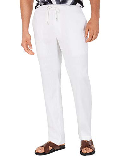 Alfani Mens Stretch Linen Blend Drawstring Pants Bright White Large