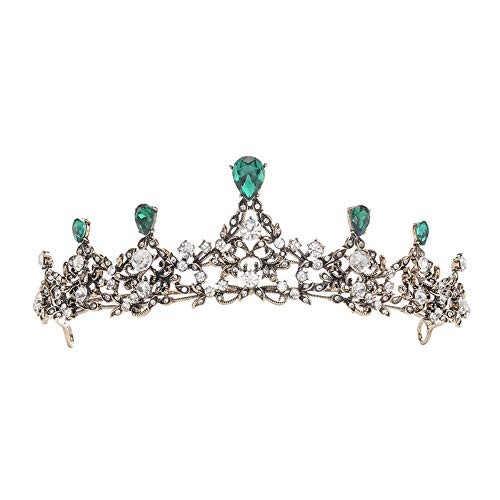 Sunshinesmile Bride Vintage Baroque Green Crystal Tiaras and Crowns Hair Jewelry Women Girls Headpiece Wedding Bridal Black Crown Hair Accessories