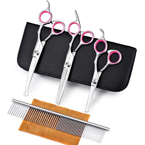 Freewindo Pet Grooming Scissors Set with Safety Round Tip Dog Grooming Scissors Kit Include Thinning Shears Curved Scissors Straight Scissors and Grooming Comb for Dog Cat Hair Care Freewindo Pet Grooming Scissors Set with Safety Round Tip Dog Grooming Scissors Kit Include Thinning Shears Curved Scissors Straight Scissors and Grooming Comb for Dog Cat Hair Care