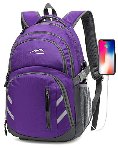 Backpack For School College Student Business Travel Bookbag with USB Charging Port Purple