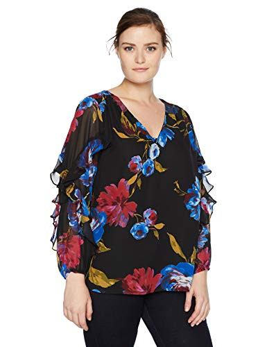 Karen Kane Womens Plus Size Ruffle Sleeve TOP Print 1X