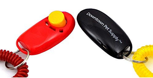 Downtown Pet Supply Big Button clicker with Wrist Band for Clicker Training  Click and Train Dog cat Horse Pets 2 Pack