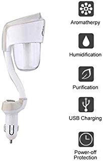 MIGHTYDUTY Car Diffuser Car Humidifier Portable Car Essential Oil Diffuser Ultrasonic Cool Atomization Humidifier with 2 USB Charger 12V Mini Travel Aromatherapy Essential Oil Diffuser White