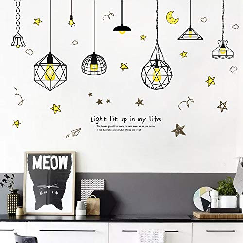 Wall Decor Wall Stickers Lights Decal Moon Stars Chandelier Murals Removable PVC DIY Wall Decoration Paper Poster for Bedroom Kitchen Living Nursery Rooms Offices