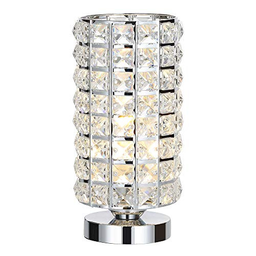 HAITRAL Crystal Table Lamp  Elegant Decorative Bedside Night Light Lamp Chrome Silver Desk Lamp for Bedroom Living Room Girls Room or as Ideal Gifts HTBD016