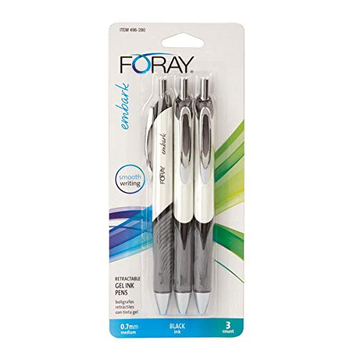 Office Depot Embark Retractable Gel Pens Medium Point 07 mm GrayWhite Barrel Black Ink Pack of 3