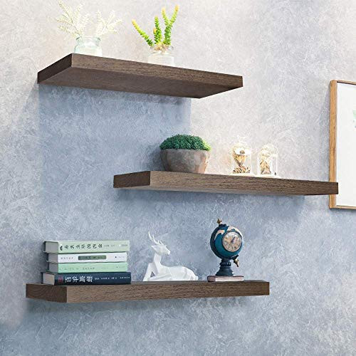 Kosiehouse Rustic Wood Floating Shelves Wall Mounted Shelf Hanging Wall Decorative Shelves Display Ledge Storage Rack for Bathroom Kitchen Bedroom Living Room  Set of 3 Paulownia