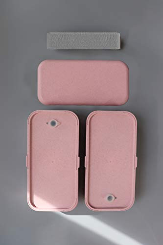 Bento Box Bundle with Divider - Allyooly Leakproof Lunch Boxes Sleek and Modern Bento Box Design Includes 2 Stackable Containers, Sealing Strap (Pink)