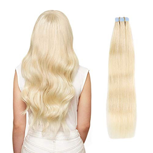 SUYYA Tape in Hair Extensions Remy Human Hair 18 inches 50gpack 20pcs Straight Seamless Skin Weft Tape Hair Extensions18 inches Color 613 Bleach Blonde SUYYA Tape in Hair Extensions Remy Human Hair 18 inches 50gpack 20pcs Straight Seamless Skin Weft Tape Hair Extensions18 inches Color 613 Bleach Blonde